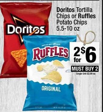 Super King Markets Doritos tortilla chips or ruffles potato chips offer