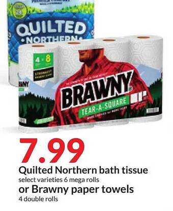 Hy-Vee Quilted northern bath tissue or brawny paper towels offer