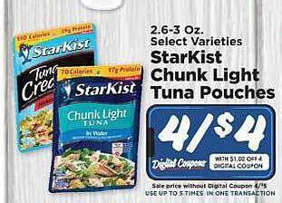 IGA Starkist chunk light tuna pouches offer