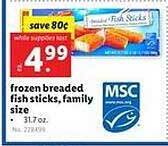 Lidl Frozen breaded fish sticks, family size offer