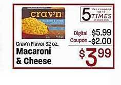 Maceys Crav'n flavor macaroni & cheese offer