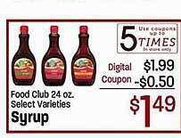 Maceys Food club syrup offer