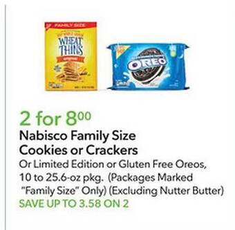 Publix Nabisco family size cookies or crackers offer