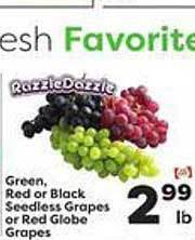 Weis Markets Green, red or black seedless grapes or red globe grapes offer