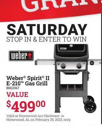 Ace Hardware Weber spirit ii e-210 gas grill offer