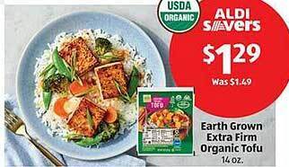 Aldi Earth grown extra firm organic tofu offer