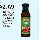 Aldi Burman's asian stir fry sauce offer