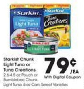Kroger Starkist Chunk light Tuna or Tuna Creations offer