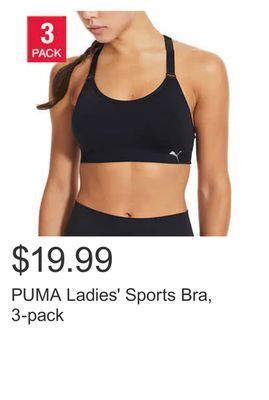 Costco Puma ladies' sports bra, 3-pack offer