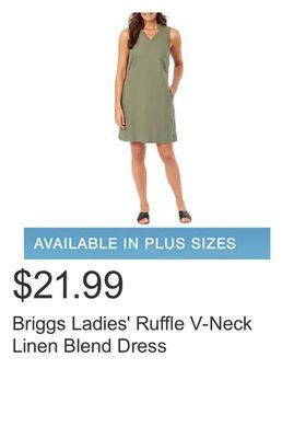Costco Briggs ladies' ruffle v-neck linen blend dress offer