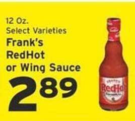 Hannaford Frank's redhot or wing sauce offer