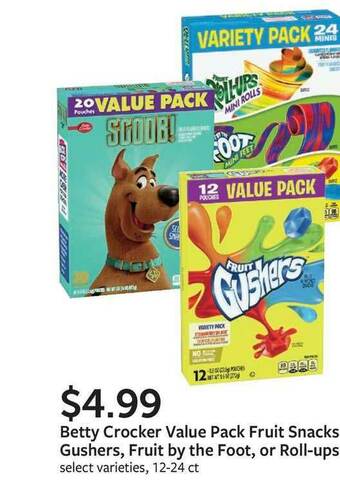 Fareway Betty Crocker Value Pack Fruit Snacks Gushers, Fruit By The Foot, Or Roll-Ups offer