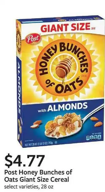 Fareway Post Honey Bunches Of Oats Giant Size Cereal offer
