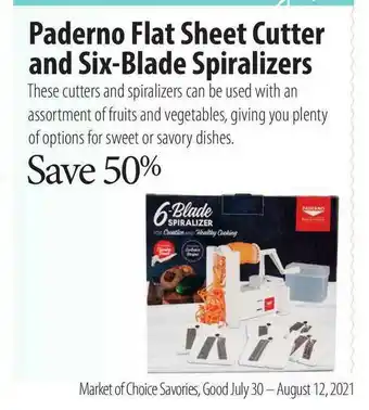 Market of Choice Paderno Flat Sheet Cutter And Six-Blade Spiralizers offer