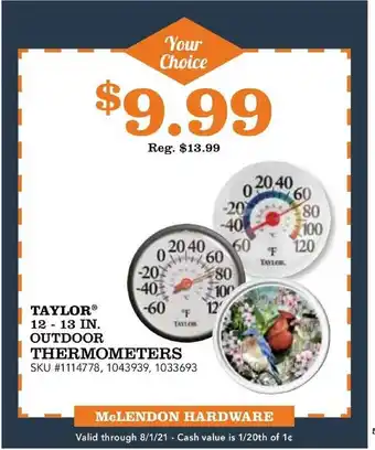 Taylor® 12 - 13 In. Outdoor Thermometers