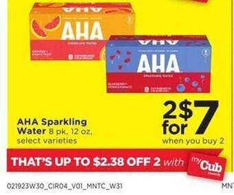 Cub Foods Aha sparkling water offer