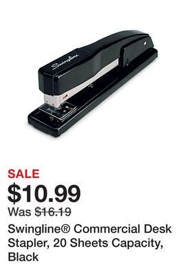 Office Depot Swingline® commercial desk stapler, 20 sheets capacity, black offer