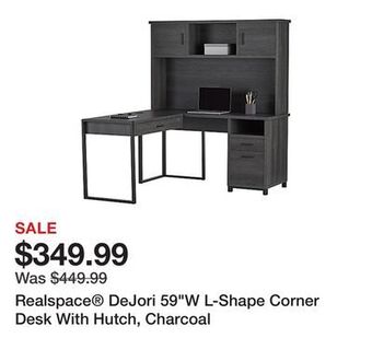 Office Depot Realspace® dejori 59"w l-shape corner desk with hutch, charcoal offer