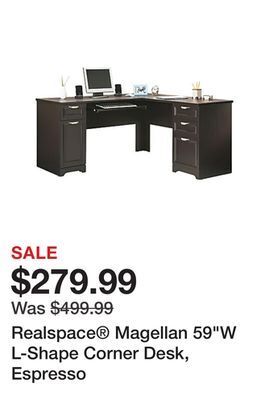 Office Depot Realspace® magellan 59"w l-shape corner desk, espresso offer
