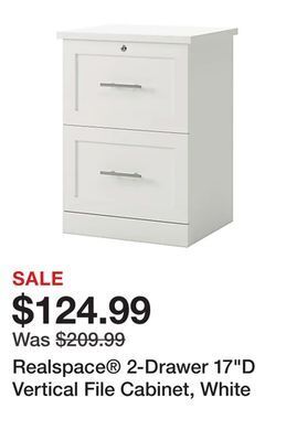 Office Depot Realspace® 2-drawer 17"d vertical file cabinet, white offer
