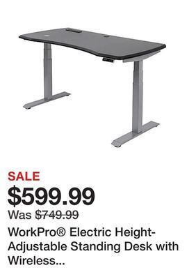 Office Depot Workpro® electric height-adjustable standing desk with wireless charging, 60"w, black offer
