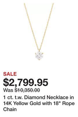 Belk 1 ct. t.w. diamond necklace in 14k yellow gold with 18" rope chain offer