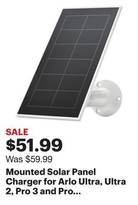 Best Buy Mounted solar panel charger for arlo ultra, ultra 2, pro 3 and pro 4 cameras - white offer