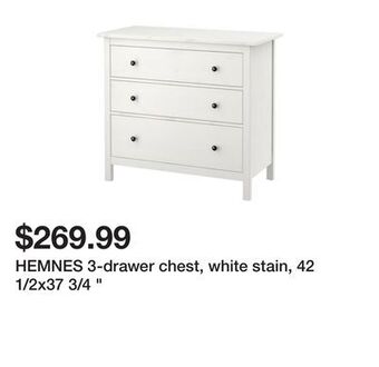 Ikea Hemnes 3-drawer chest, white stain, 42 1/2x37 3/4 " offer