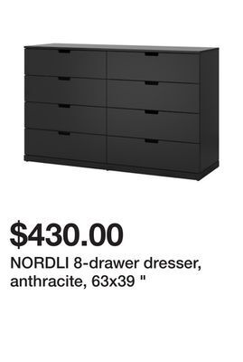Ikea Nordli 8-drawer dresser, anthracite, 63x39 " offer