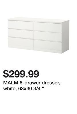Ikea Malm 6-drawer dresser, white, 63x30 3/4 " offer
