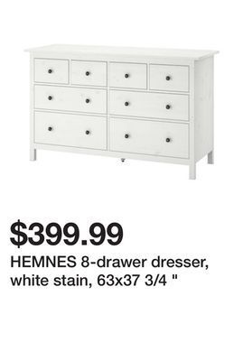 Ikea Hemnes 8-drawer dresser, white stain, 63x37 3/4 " offer