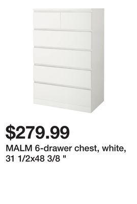 Ikea Malm 6-drawer chest, white, 31 1/2x48 3/8 " offer