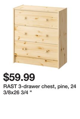 Ikea Rast 3-drawer chest, pine, 24 3/8x26 3/4 " offer