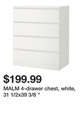 Ikea Malm 4-drawer chest, white, 31 1/2x39 3/8 " offer
