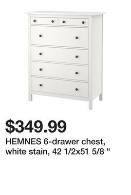 Ikea Hemnes 6-drawer chest, white stain, 42 1/2x51 5/8 " offer