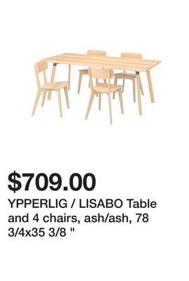 Ikea Ypperlig / lisabo table and 4 chairs, ash/ash, 78 3/4x35 3/8 " offer