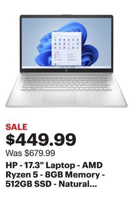 Best Buy Hp - 17.3" laptop - amd ryzen 5 - 8gb memory - 512gb ssd - natural silver offer