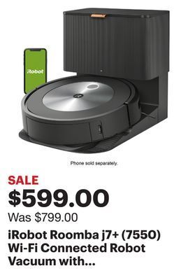 Best Buy Irobot roomba j7+ (7550) wi-fi connected robot vacuum with automatic dirt disposal - graphite offer