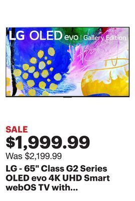 Best Buy Lg - 65" class g2 series oled evo 4k uhd smart webos tv with gallery design offer