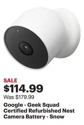 Best Buy Google - geek squad certified refurbished nest camera battery - snow offer