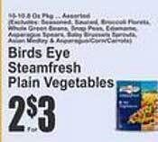 Key Food Birds eye steamfresh plain vegetables offer