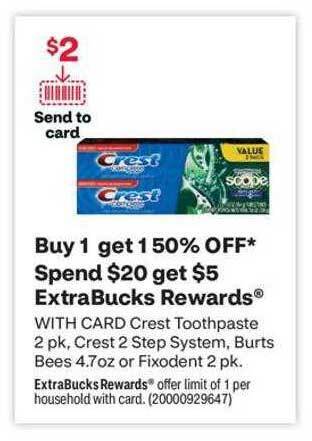 CVS Crest toothpaste, crest 2 step system, burts bees or fixodent offer