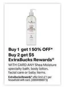 CVS Shea moisture specialty bath, body lotion, facial care or baby items offer