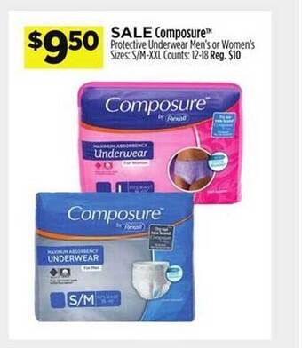 Dollar General Composure protective underwear men's or women's offer