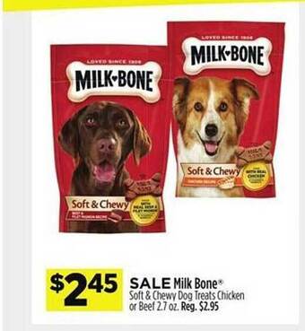 Dollar General Milk bone soft & chewy dog treats chicken or beef offer