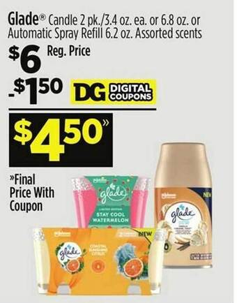 Dollar General Glade candle or automatic spray refill offer