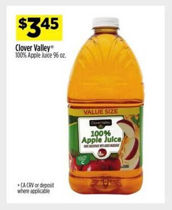 Dollar General Clover valley 100% apple juice offer