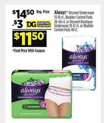 Dollar General Always discreet underwear offer