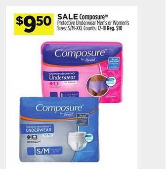 Dollar General Composure protective underwear men's or women's offer