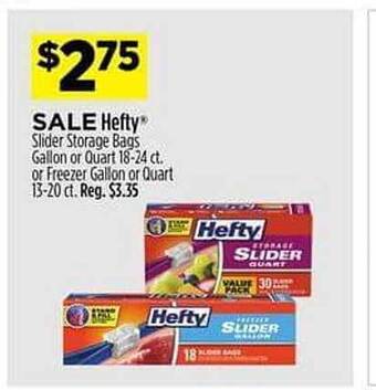 Dollar General Hefty slider storage bags gallon or quart, or freezer gallon or quart offer